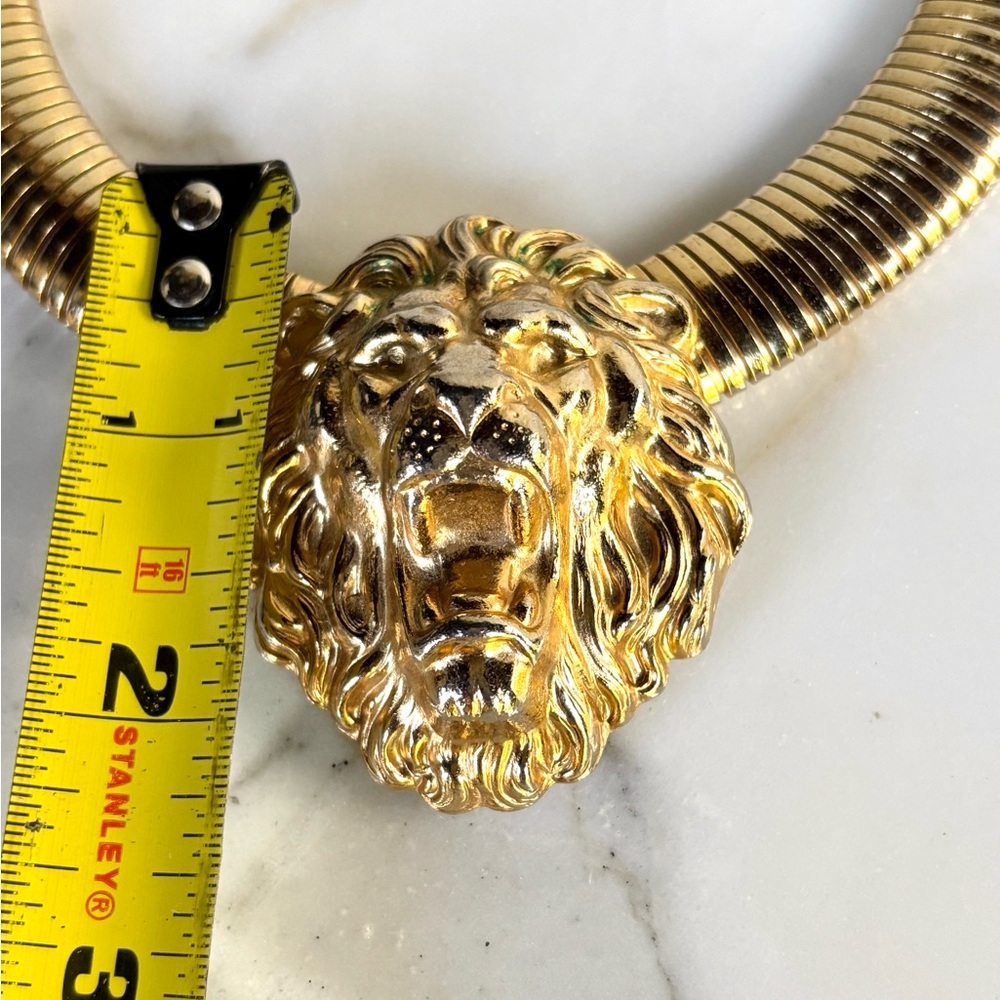 VINTAGE 1980s MASSIVE GOLDEN LION HEAD TUBOGAS OMEGA STATEMENT CHUNKY NECKLACE - Picture 4 of 9
